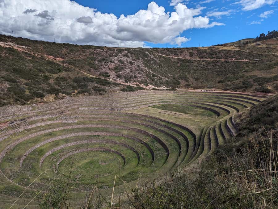 From Ollantaytambo:Moray, Salt Mines, Chinchero end in Cusco - Moray circular terraces: a farming experiment you can still walk around