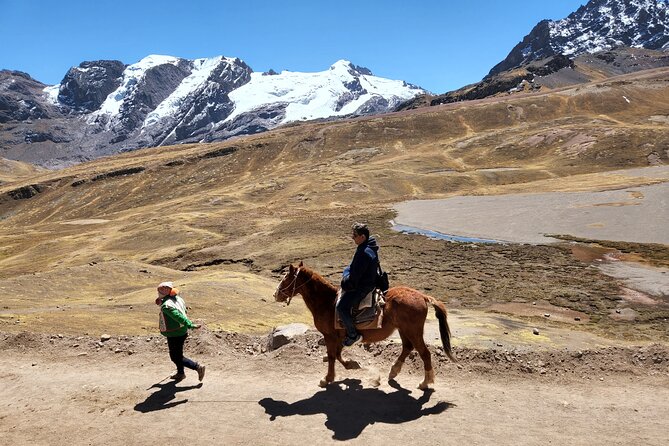 Vinincunca Rainbow Mountain Tour and optional visit to Red Valley. - Ascending toward Vinincunca: dirt road, 4,800 m, then the 3 km walk
